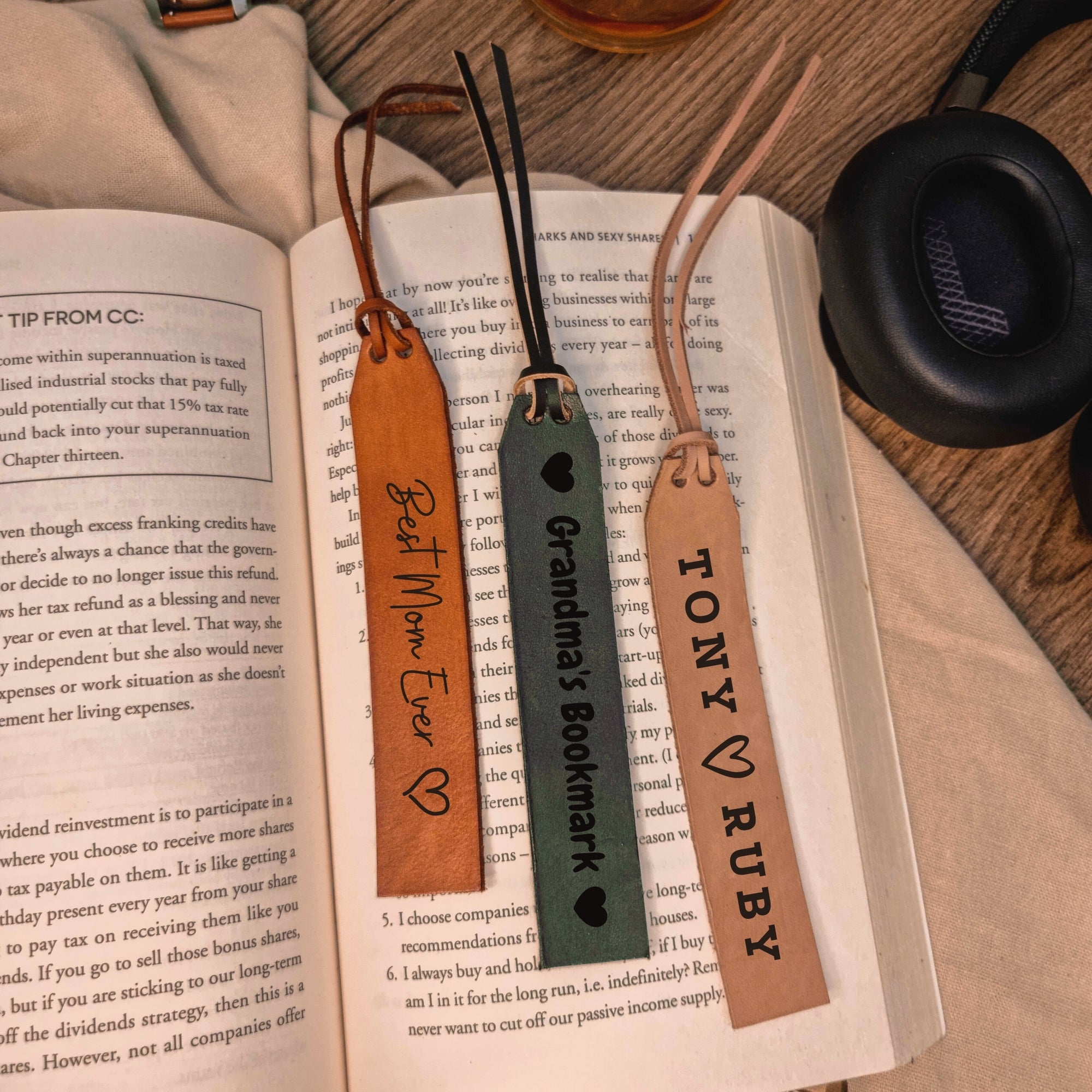 Personalised Cowhide Real Leather Bookmark/ Travel Luggage Tag, Monogram Custom Engraved/ Gift for Him &amp; Her/ Father/ Birthday/ Mom/ Grandma