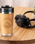 Personalised Bamboo, Stainless Steel Insulated Cup, Custom Engraved Logo Travel Thermal Tumbler, Vacuum Mug Flask, Teacher, Corporate Gift