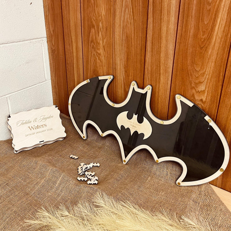 Custom Plywood Batman Drop Box, Rustic Personalised Name, Date Wedding, Birthday Guest Book Alternative, Halloween Table Decor, Kid Coin Box
