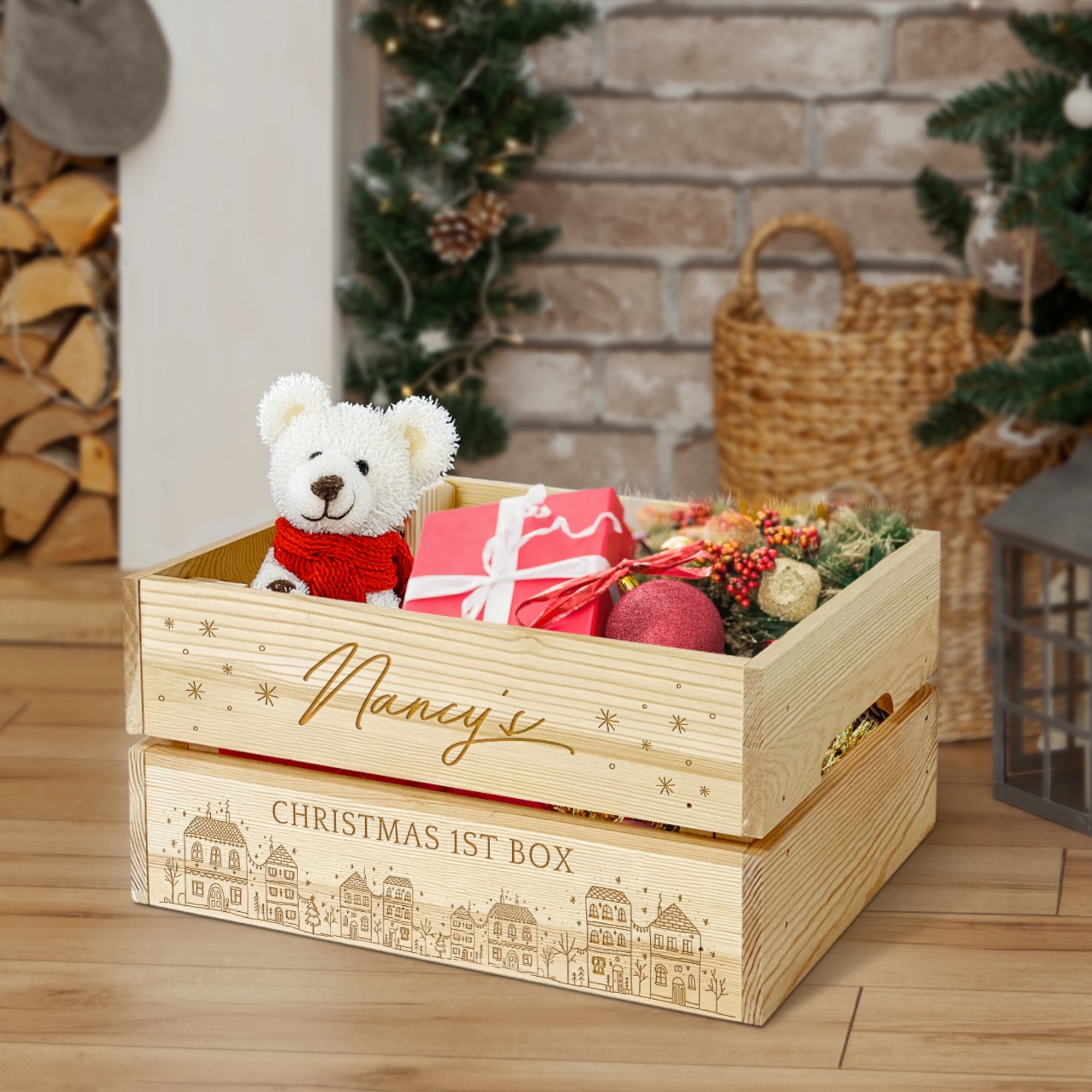 Personalised Christmas Eve Wood Crate, Customise Santa Delivery Kid Toy Box Decor First Xmas Present Family Tradition Corporate Gift Storage