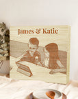 Personalised Wooden Sketch Photo Block, Custom Engraved Freestanding Table Square Display Memory, Image Gallery Wall Decor Housewarming Gift