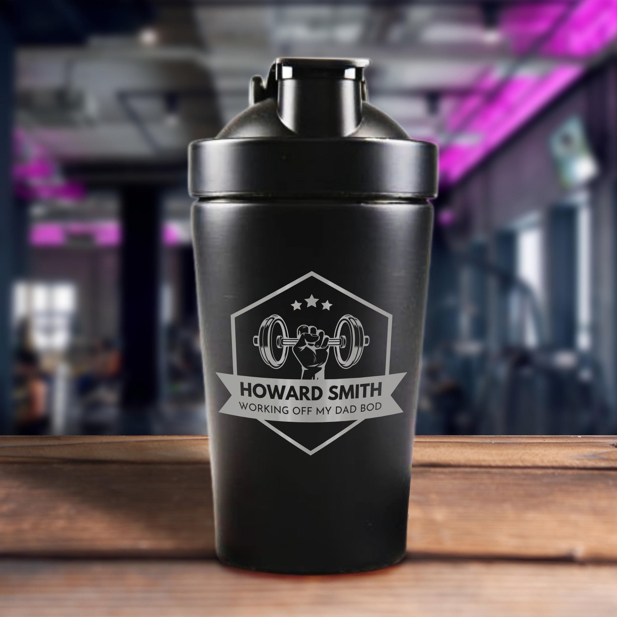 Personalised Insulated Protein Stainless Steel Shaker, Custom Engraved Gym Lover Matte Black Blender, Water Bottle, Work Out Gift Mum, Dad