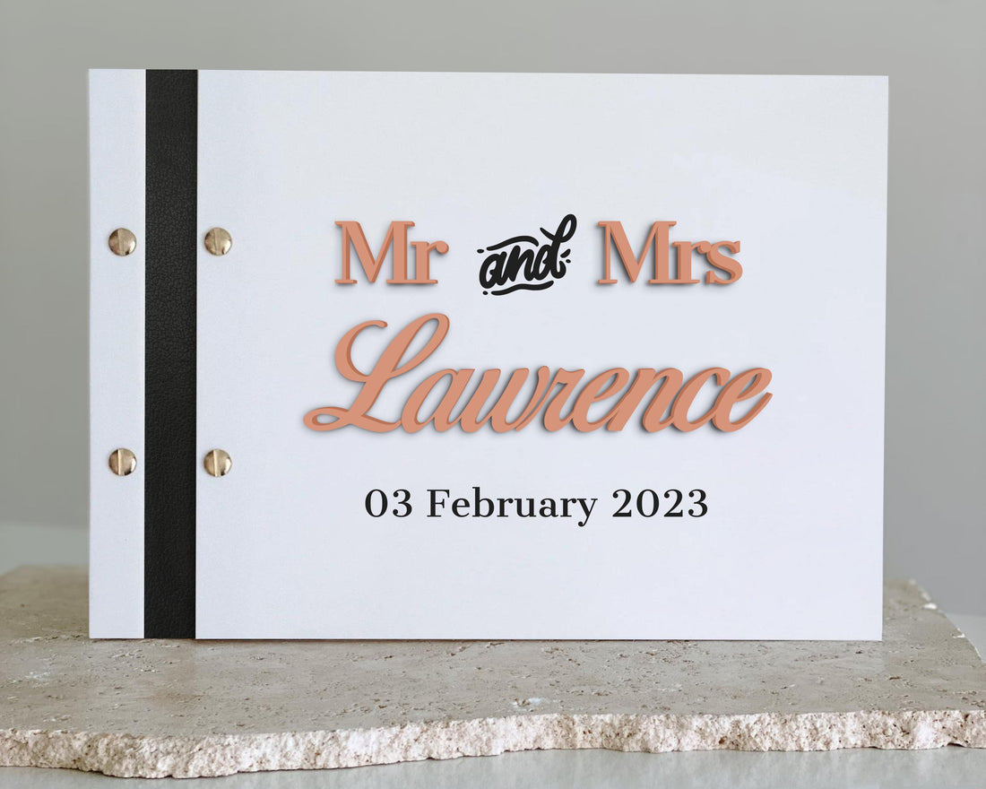 Custom Made Engraving & 3D Raised Acrylic, Vegan Leather Wedding Guest Book, Personalised Traditional Logo Guestbook Keepsake, Party Decor