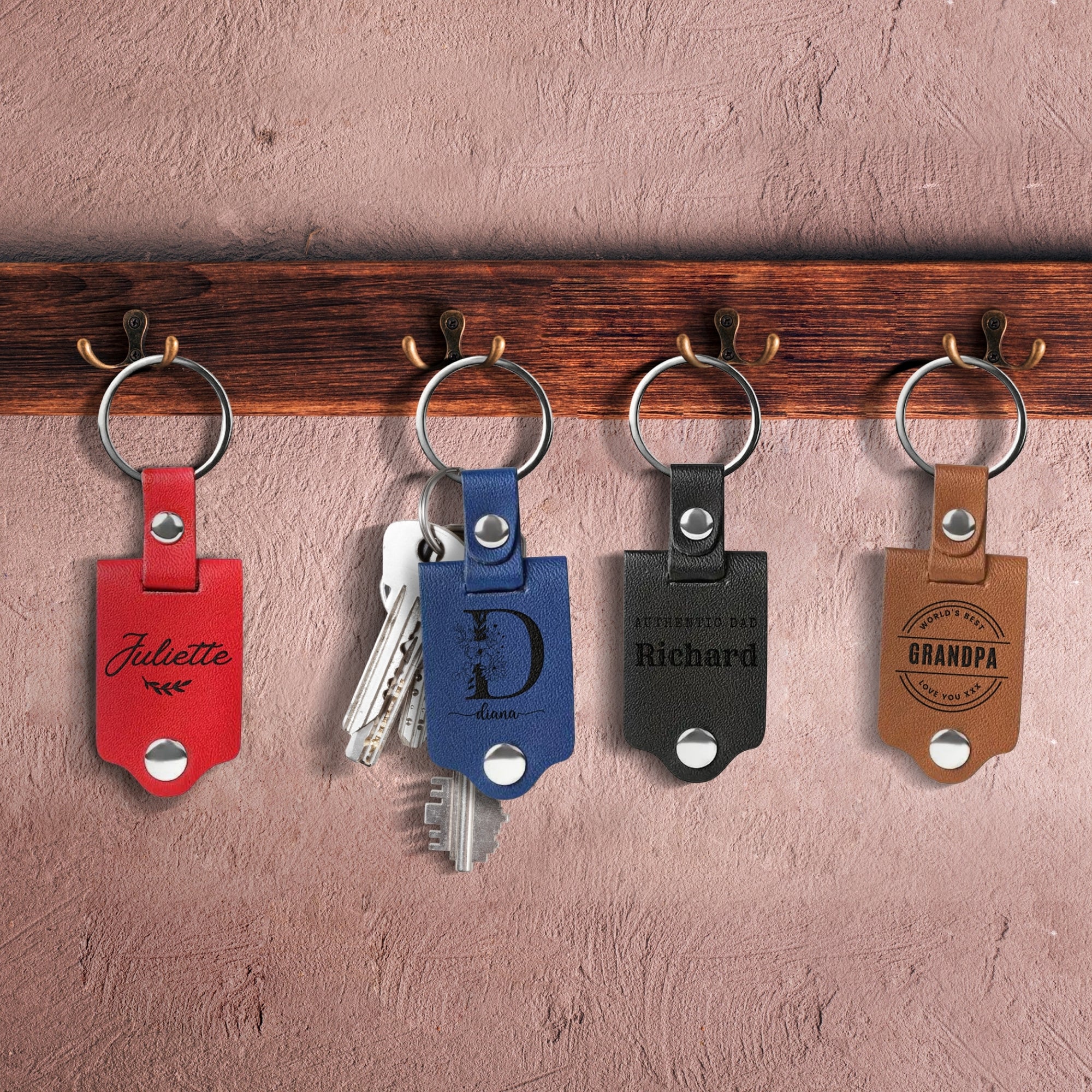 Personalised Photo &amp; Message Leather Keychain, Customised Key Tag, Drive Safe Keyrings, Groomsman, Mom Dad, Corporate Gift , Wedding Favours