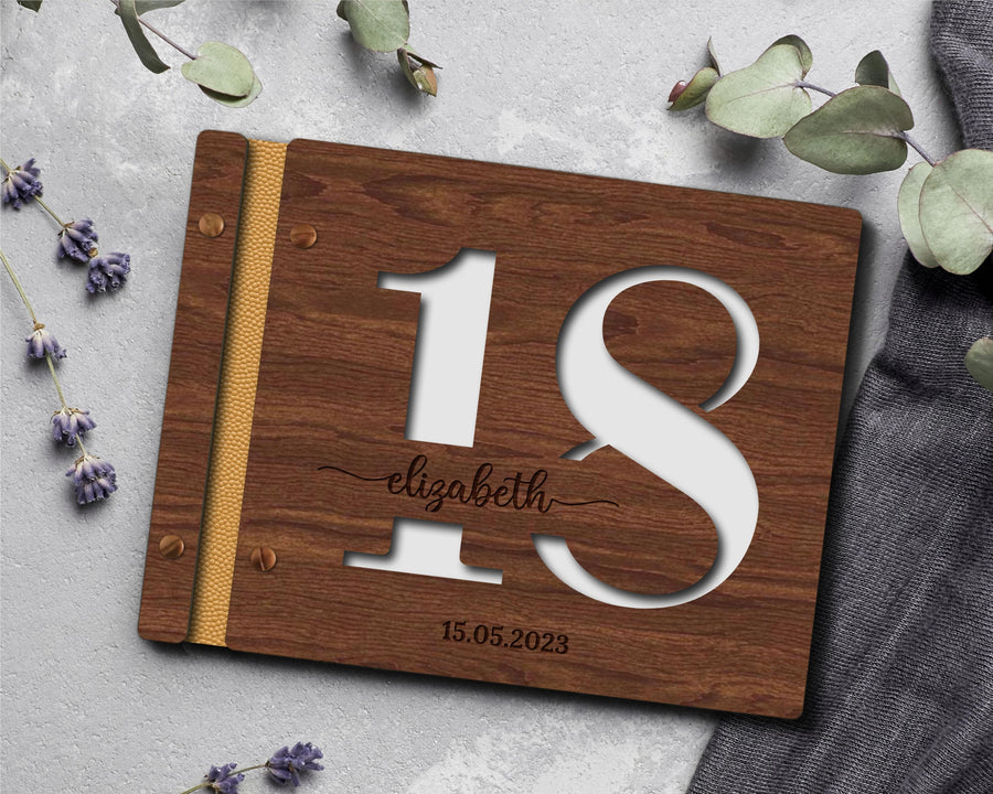 Custom Laser Cut & Engraved Wooden Vegan Leather Wedding Guest Book, Personalised Plywood Birthday Guestbook Keepsake, Rustic Party Decor