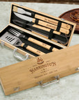 Personalised Bamboo BBQ Tools & Box Set, Custom Engraved Barbecue Utensils Case, Grill Master, Groomsman, Dad, Housewarming, Corporate Gift