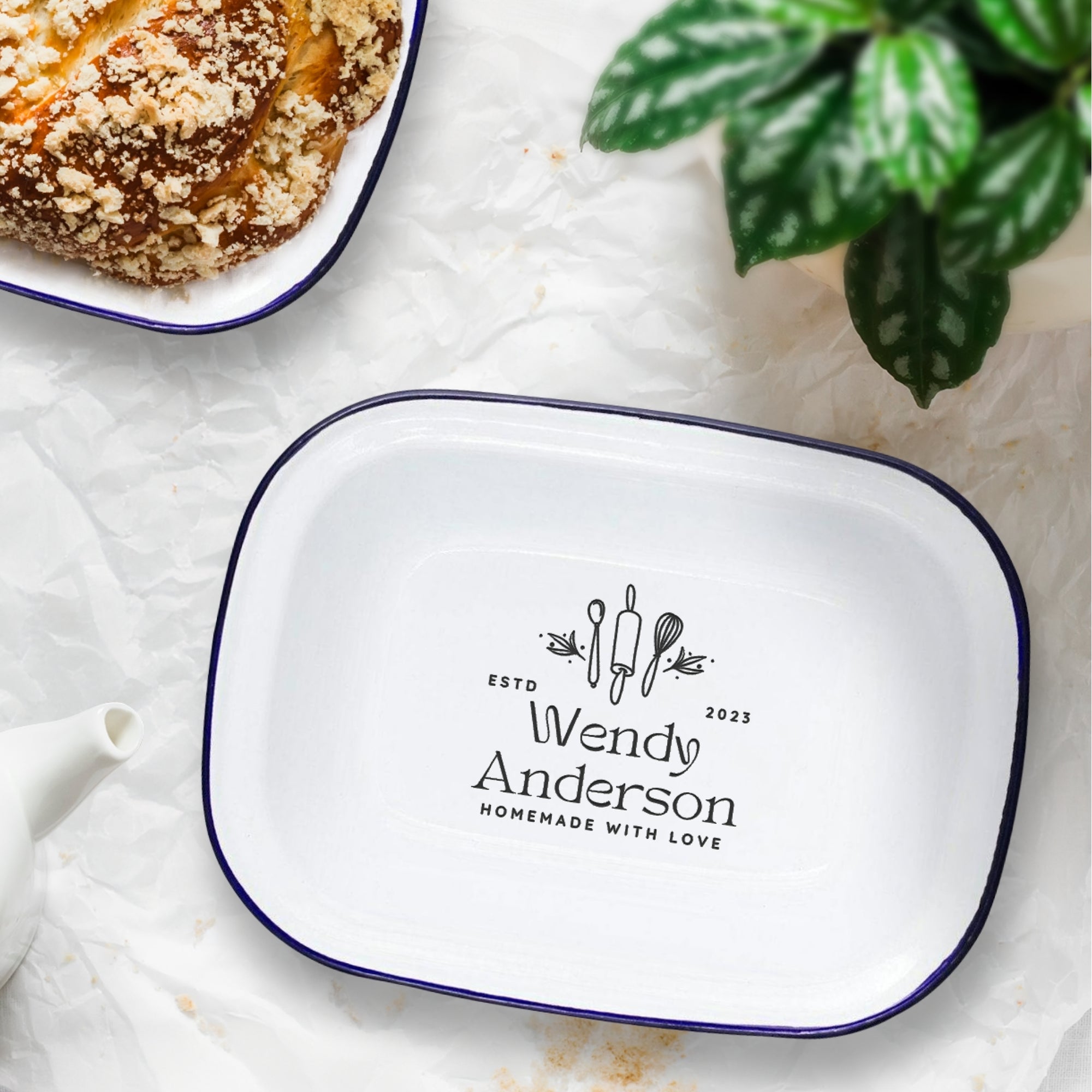 Custom Engraved Enamel Baking Tray, Personalised Pie Dish, Outdoor Camping Tableware Picnic Kitchenware, Mom Dad Housewarming Christmas Gift