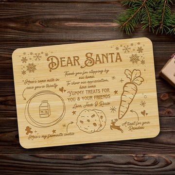 Personalised Dear Santa Treat Tray, Custom Engraved Christmas Eve Board, Etched Reindeer Milk Carrot Cookie Platter, Plywood Xmas Night Tray