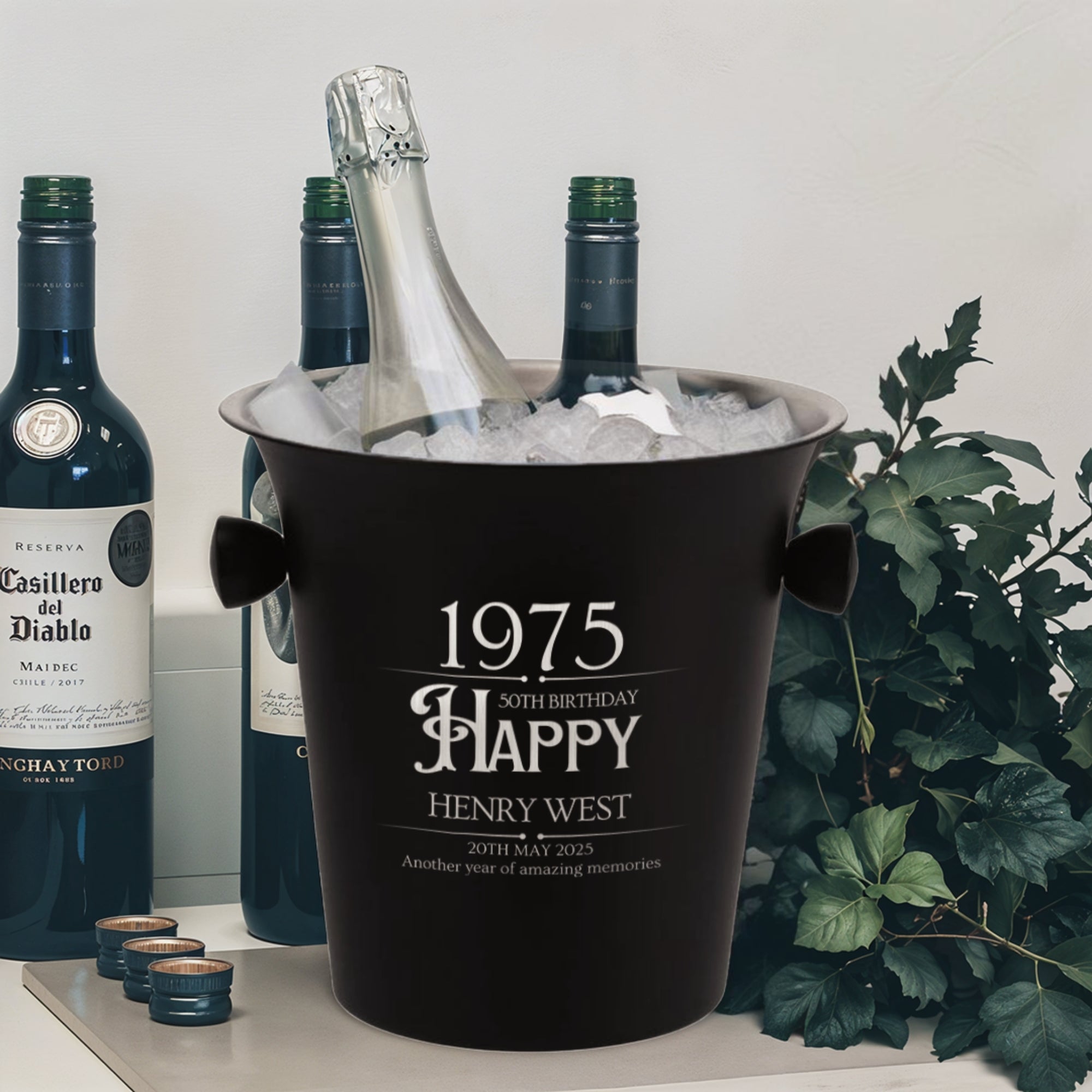 Personalised Matt Black Champagne Ice Bucket, Custom Engraved Wine/ Beverage Tub, Housewarming, Wedding, Engagement, Christmas Barware Gift