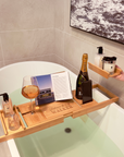 Personalised Bamboo Extendable Bath Caddy Tray, Engraved Adjustable Bathtub Storage Organiser Rack, Wine Glass Phone Tablet Ipad Book Holder