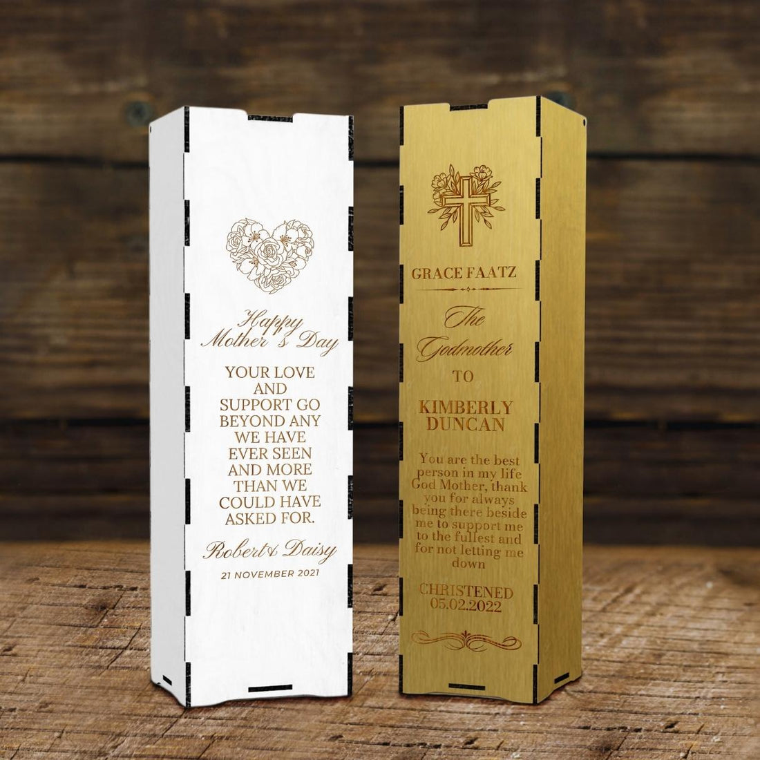 Custom Made Laser Cut & Engraved Wooden Wine Box, Personalised Plywood/ MDF Name/ Logo Wedding, Birthday, Corporate Wine Bottle Gift Boxes