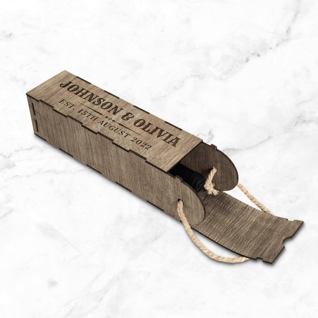 Custom Made Laser Cut &amp; Engraved Carry Rope Handle Wooden Wine Box, Personalised Plywood/ MDF Name/ Logo Wedding, Birthday, Corporate Wine Bottle Gift Boxes