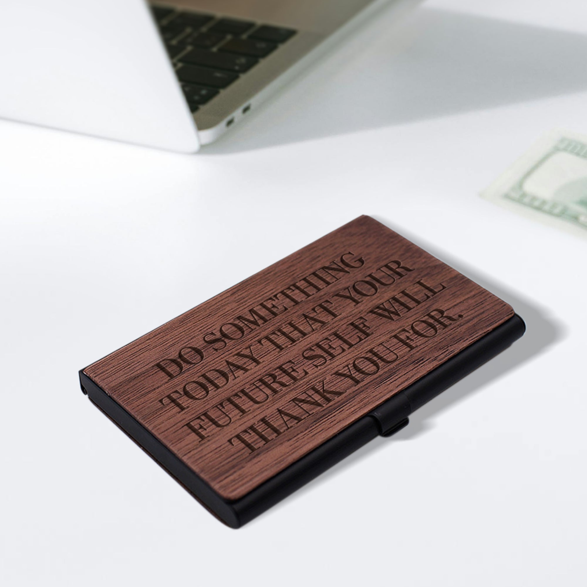 Custom Engraved Wooden Logo Business Cards Case, Personalised Credit Card Holder, Slim Wallet, Employee Colleagues Promotion, Corporate Gift