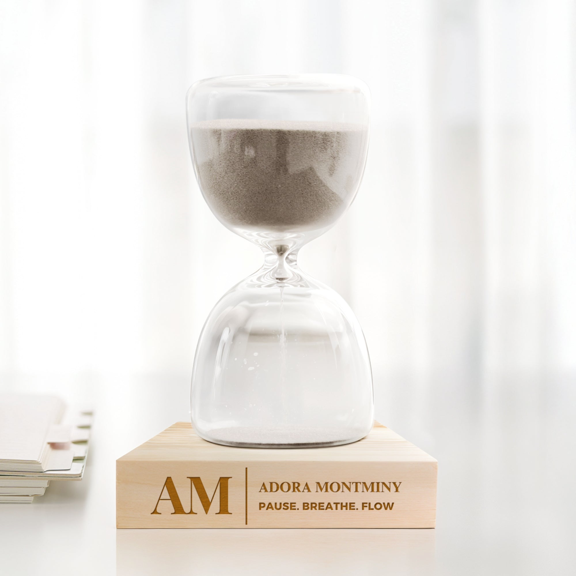 Personalised Glass Hourglass Timer with Wooden Base