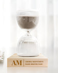 Personalised Glass Hourglass Timer with Wooden Base