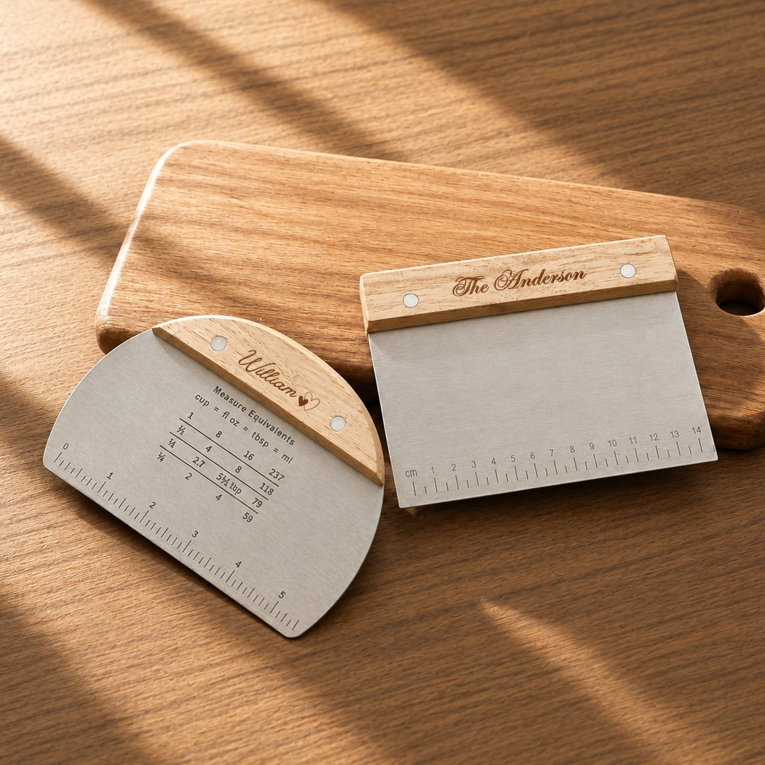 Food grade 430 stainless steel dough scraper with beechwood handle