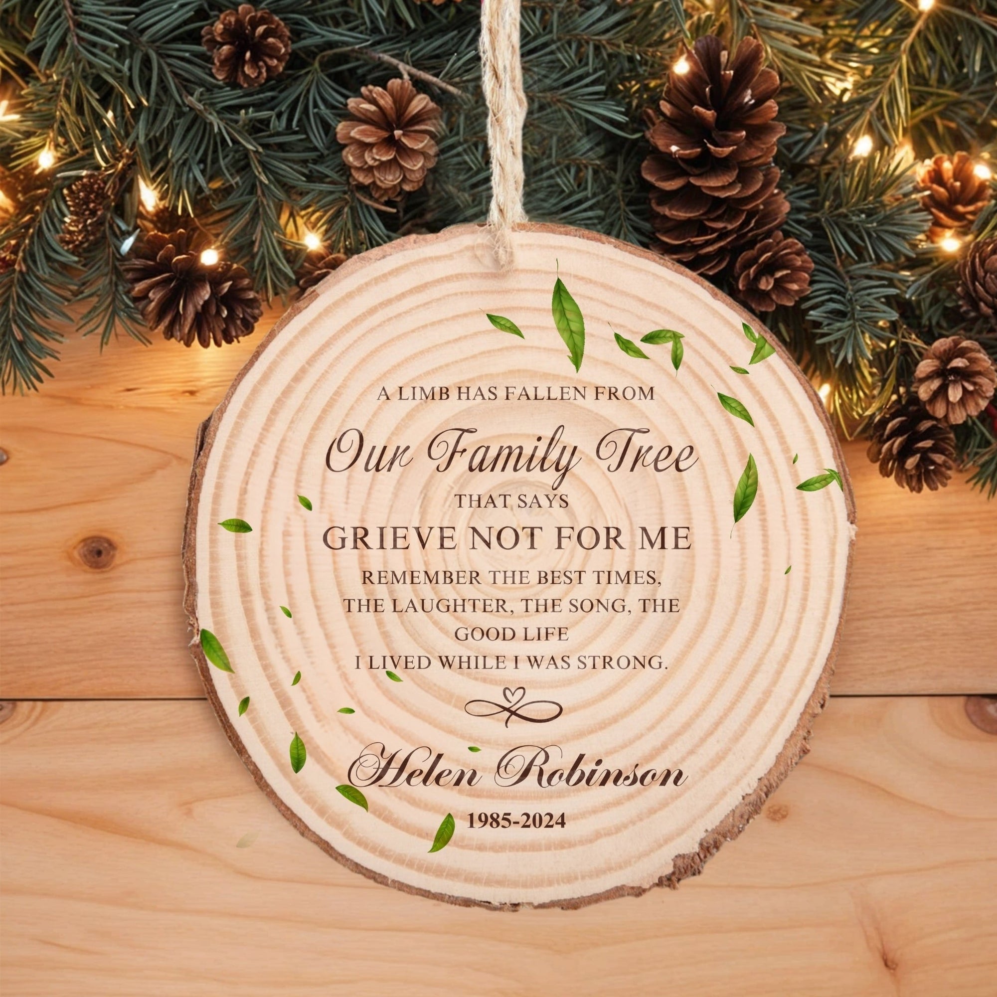 Personalised Remembering Family Member Christmas Wood Slice Ornament, Custom Name, Date Memorial Pet Image Bauble, Xmas Gift Tag Tree Decor