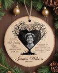 Personalised Remembering Family Tree Branch Heart Photo Christmas Wood Slice Ornament, Custom Memorial Pet Image Bauble, Xmas Gift Tag Decor