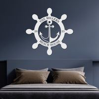 Personalised Family Name Sea Anchor Sign, Customised Nautical Wall Art, Hampton Beach House Decor, Ship's Wheel Hoop, Sailor Graduation Gift