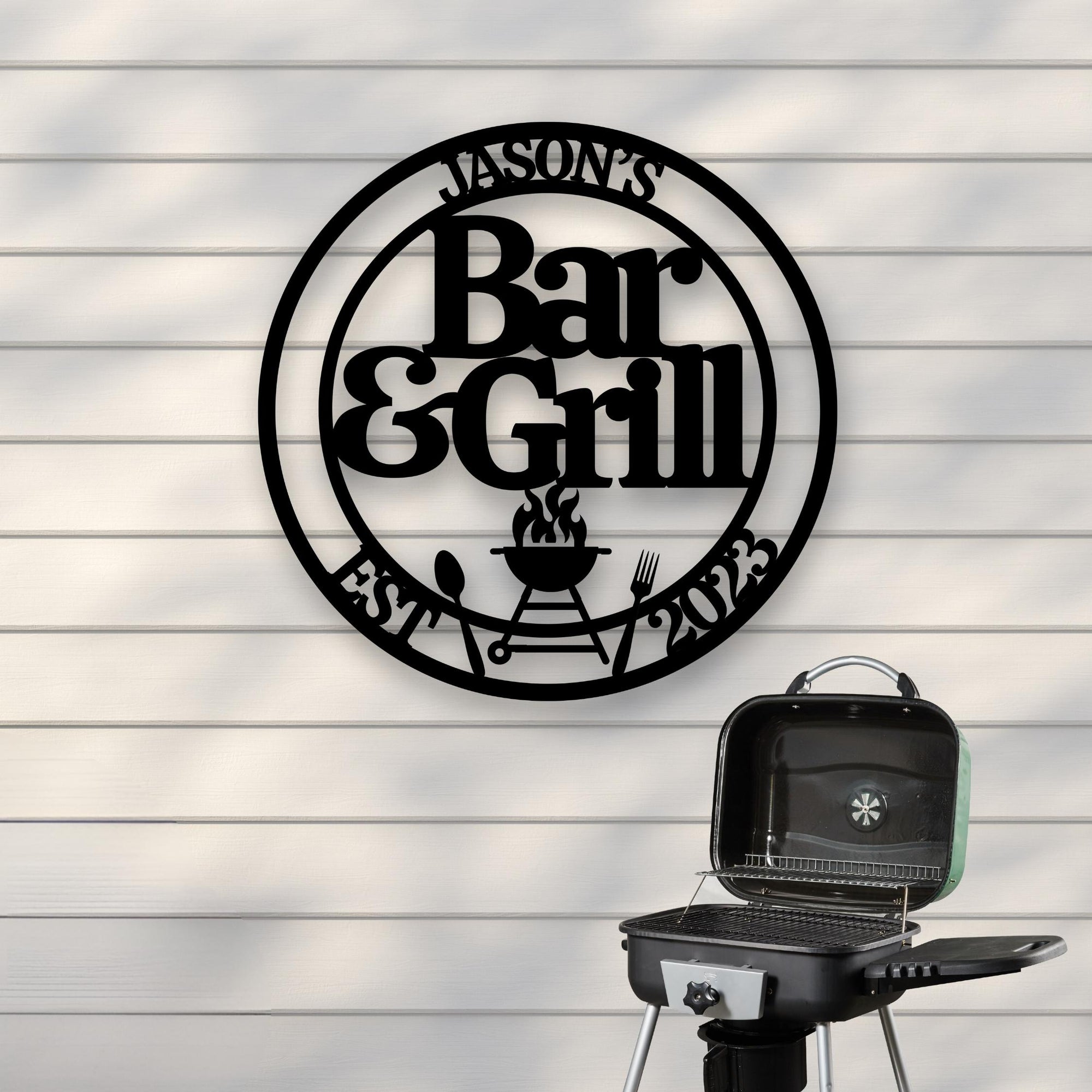 Custom Barbecue Hoop, Personalised Family BBQ Wall Art, Chill &amp; Grill Bar Display Hanging Sign, Kitchen Backyard, Housewarming Decor Signage