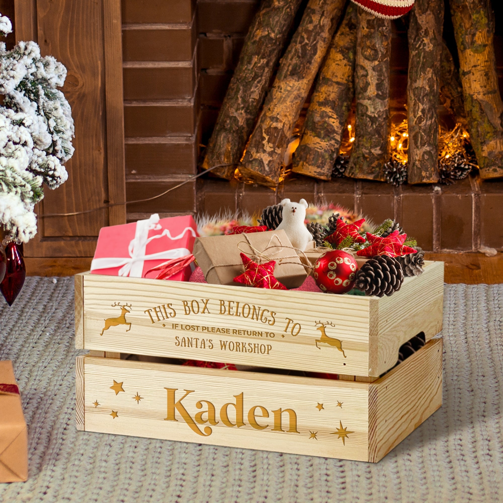 Personalised Christmas Eve Wood Crate, Customise Santa Delivery Kid Toy Box Decor First Xmas Present Family Tradition Corporate Gift Storage