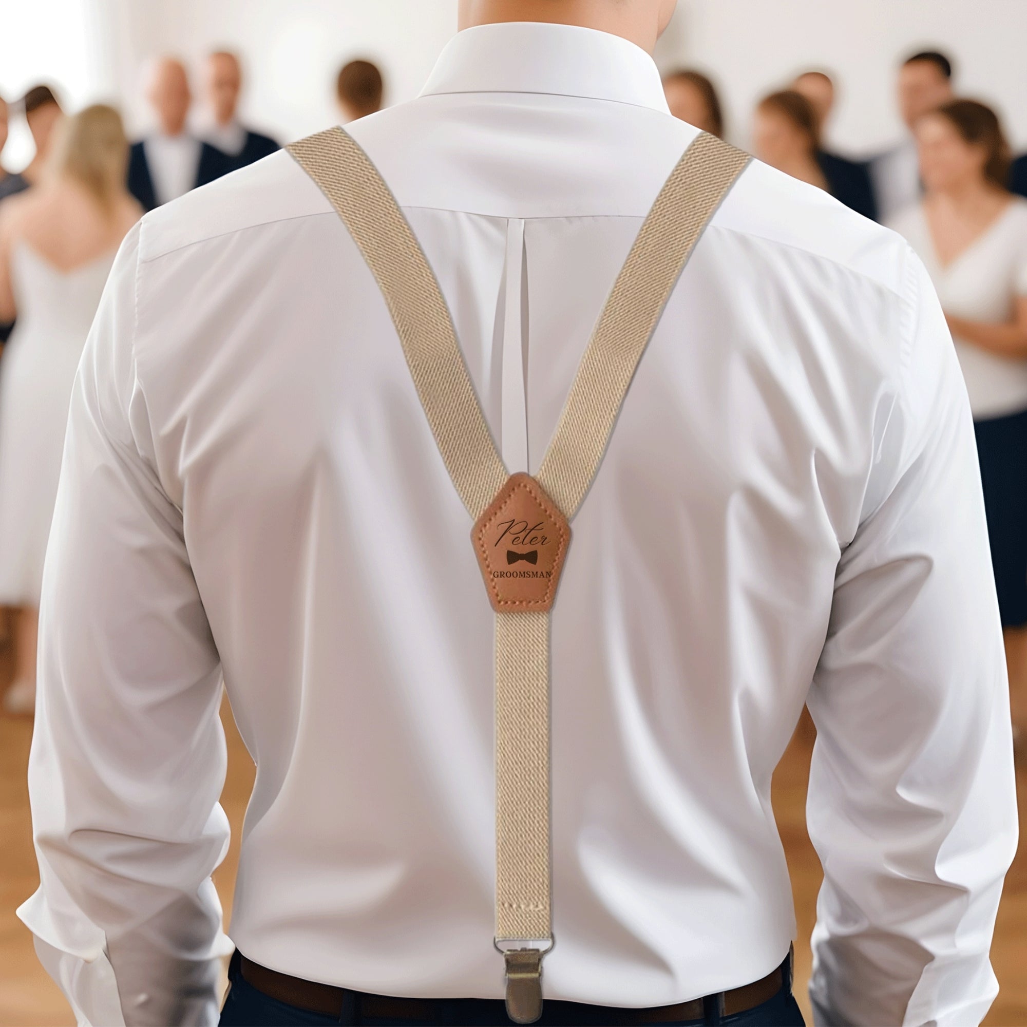 Personalised Adjustable Men&#39;s Suspender Clips, Custom Engraved Elastic Shoulder Leather Strap, Bachelor Party, Dad, Groomsman, Wedding Gift