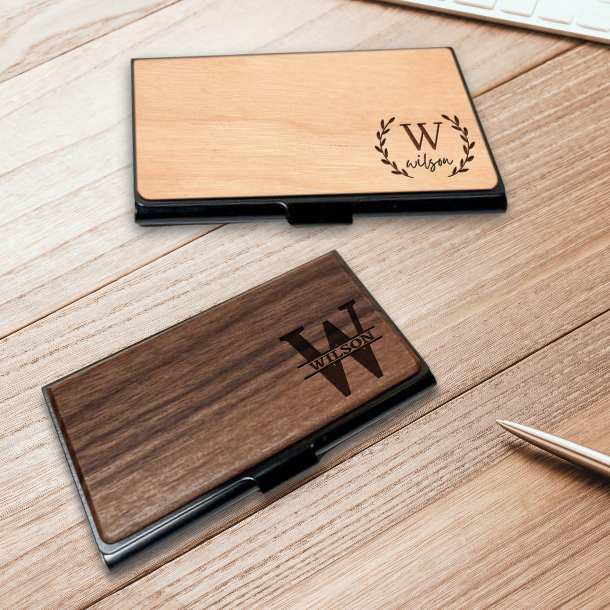 Custom Engraved Wooden Logo Business Cards Case, Personalised Credit Card Holder, Slim Wallet, Employee Colleagues Promotion, Corporate Gift