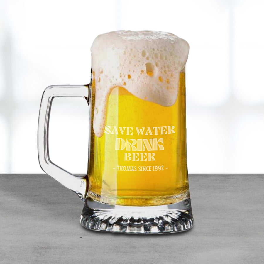 Personalised 510ml Italian Beer Tankard Glass, Engraved Brewery Mug, Custom Logo Tumbler, Corporate/ Father/ Housewarming Gift, Wedding/ Groomsmen/ Bridesmaid Favour