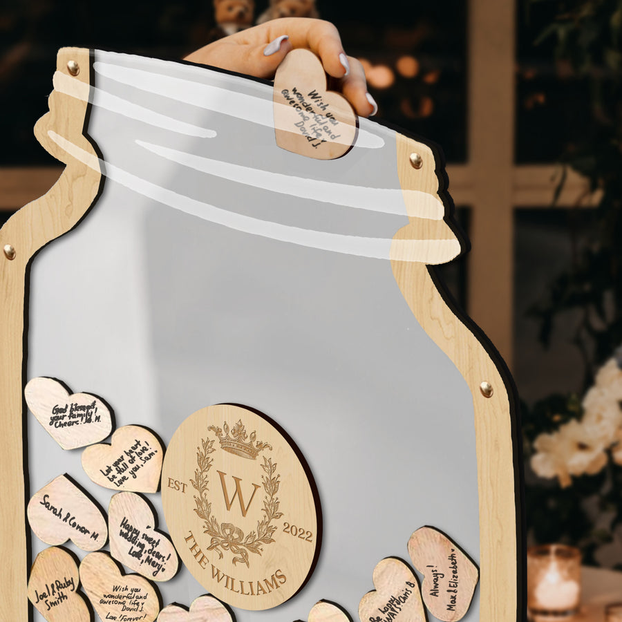 Custom Made Laser Cut Plywood & Acrylic Jar Shape Wedding Drop Box, Rustic Personalised Name Guest Book Alternative, Stationery Table Decor