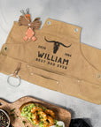 Embroidered Canvas Apron with Multi Pockets & Hanging Ring