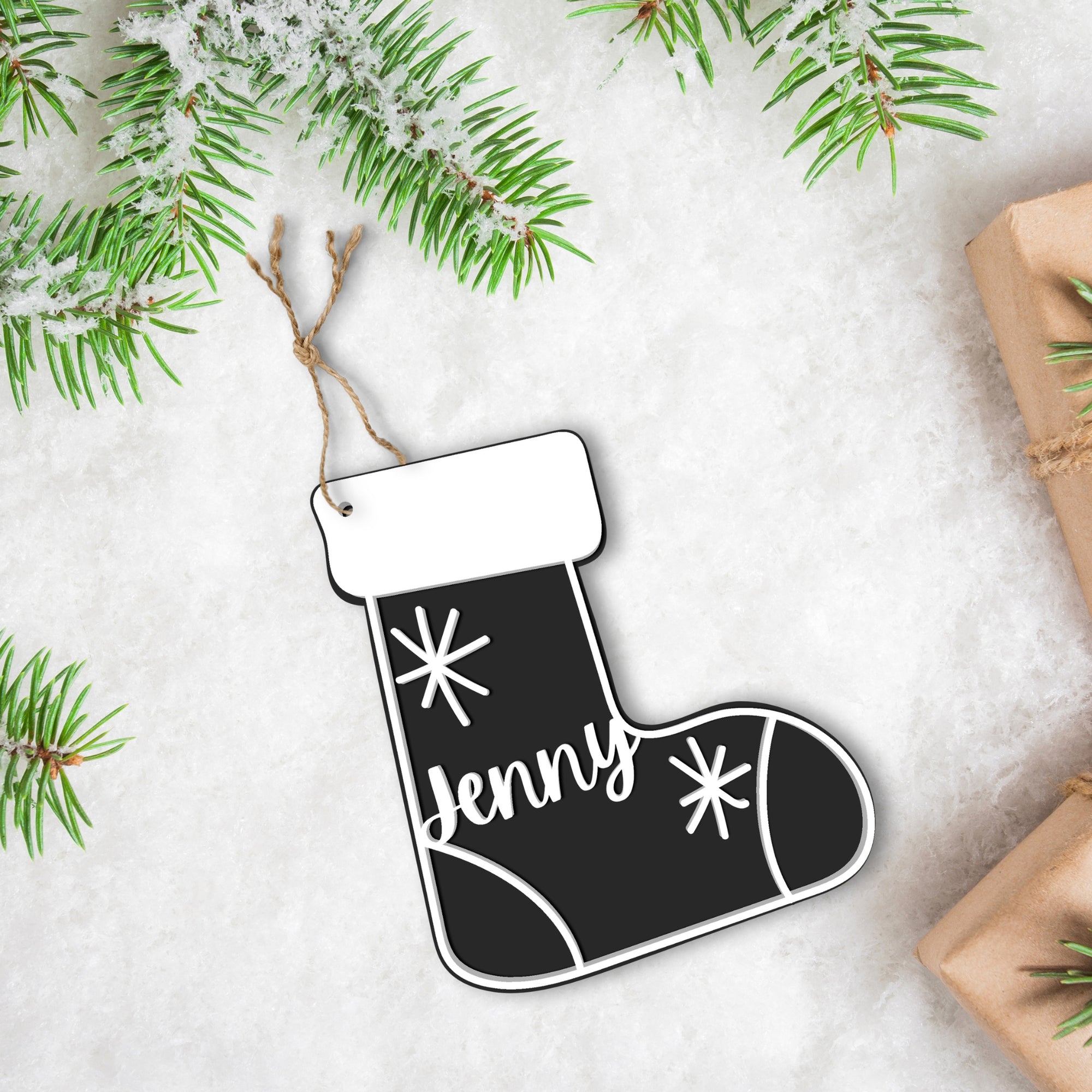 Personalised Double Layer Christmas Sock Ornament, Custom Name Mr &amp; Mrs First Xmas New House/ Married/ Engaged Xmas Bauble, Tree Gift Tags