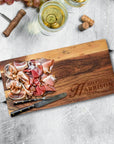 Personalised Acacia Serving Board & Iron Handles, Charcuterie, Cheese/ Chopping/ Cutting  Board, Timber Engraved Custom Wedding/ Anniversary/ Housewarming/ Kitchen Gift