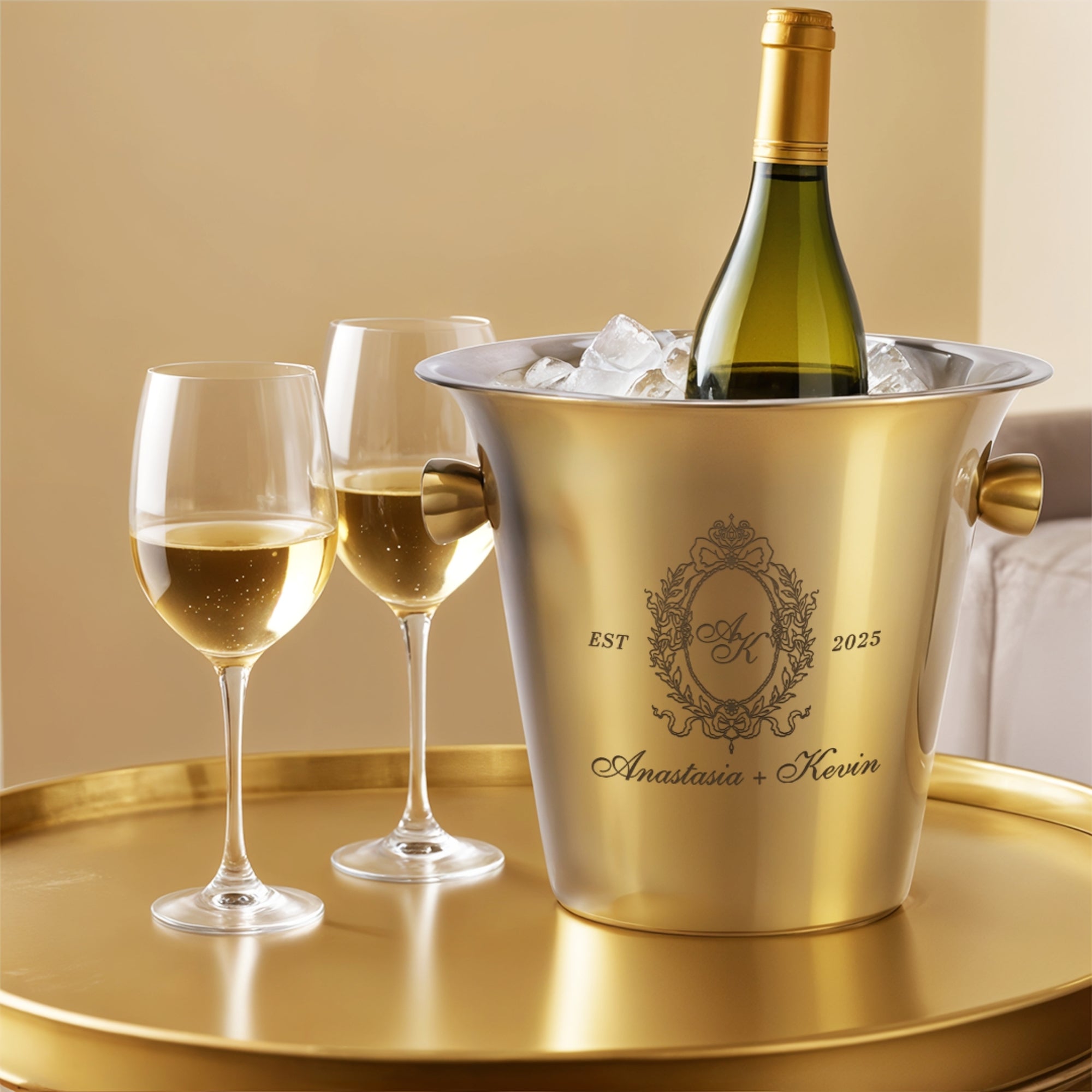 Personalised Matt Gold Champagne Ice Bucket, Custom Engraved Wine/ Beverage Tub, Housewarming, Wedding, Engagement, Christmas Barware Gift