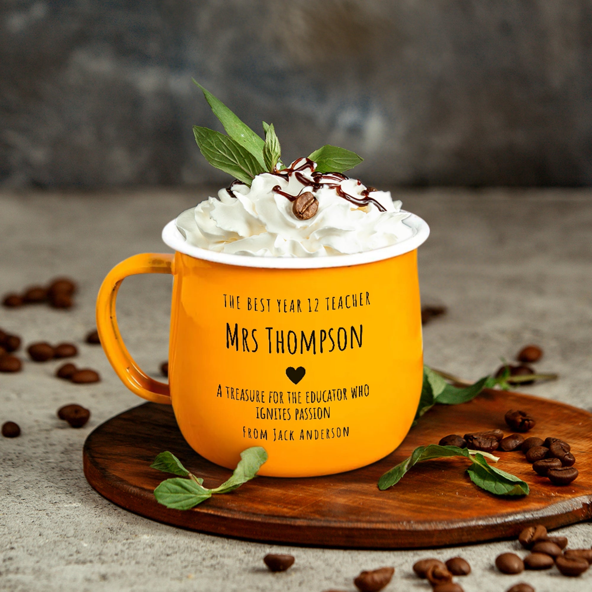 Custom Engraved Enamel Camping Coffee Cup, Personalised Curve Tea Mug, Hot Chocolate Marshmallow Tumbler, Mom, Dad, Christmas Corporate Gift