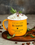 Custom Engraved Enamel Camping Coffee Cup, Personalised Curve Tea Mug, Hot Chocolate Marshmallow Tumbler, Mom, Dad, Christmas Corporate Gift