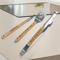Personalised BBQ Tools Gift Set, Custom Engraved Barbecue Tongs, Knife, Spatula, Grill Master, Dad, Groomsman, Housewarming, Corporate Gift
