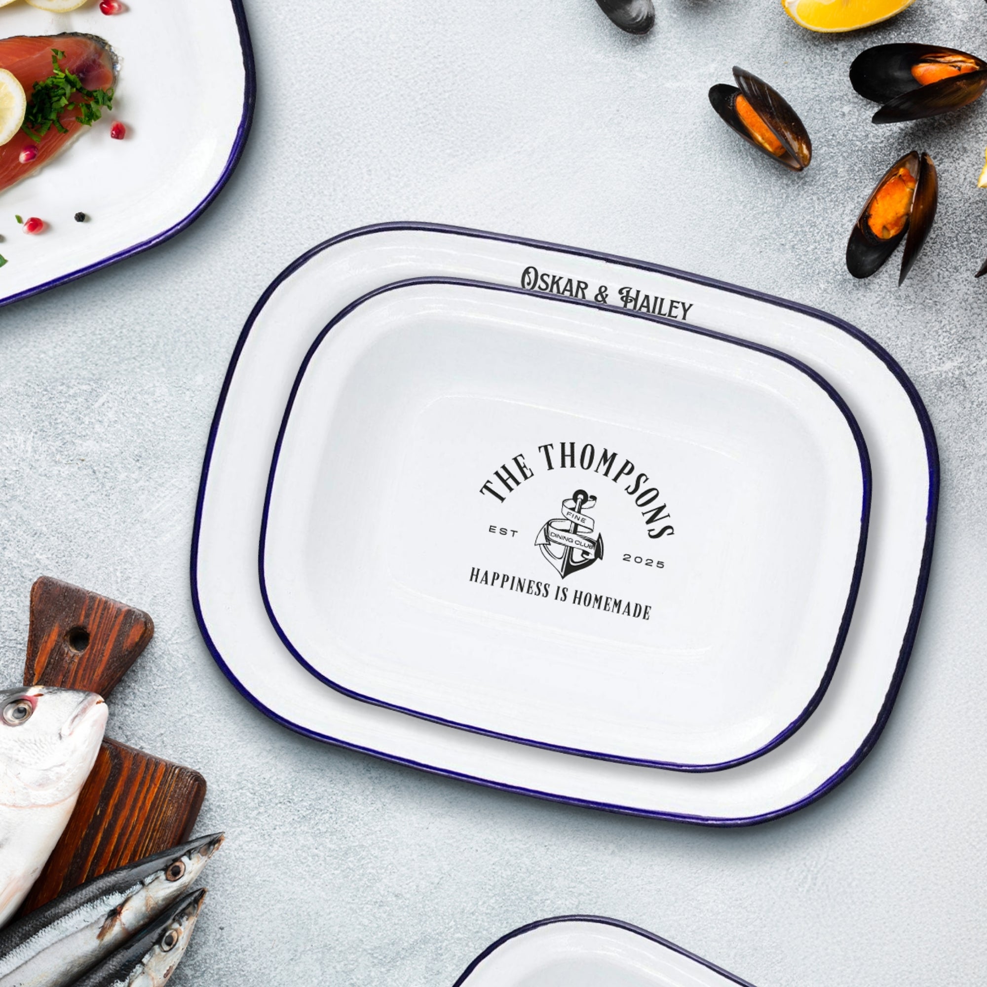 Custom Engraved Enamel Baking Tray, Personalised Pie Dish, Outdoor Camping Tableware Picnic Kitchenware, Mom Dad Housewarming Christmas Gift