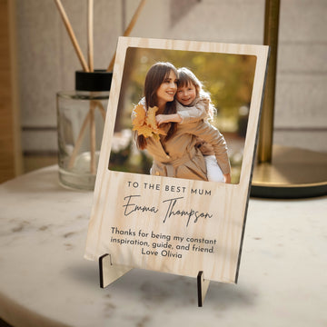 Custom UV Print Wooden Photo Plaque, Personalised Acrylic Picture Display Frame Stand, Anniversary, Birthday, Grandmother, Mother's Day Gift
