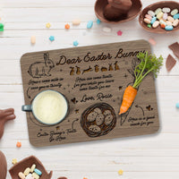 Personalised Dear Easter Bunny Treat Tray, Custom Engraved Rabbit Board, Etched Milk, Carrot Cookie Platter, Wooden Serving Board Keepsake