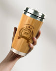 Personalised Bamboo, Stainless Steel Insulated Cup, Custom Engraved Logo Travel Thermal Tumbler, Vacuum Mug Flask, Teacher, Corporate Gift