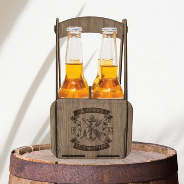 Custom Made Laser Cut & Engraved Wooden 4 Pack Beer Carrier, Personalised Wooden Name/ Logo Bottle Caddy Box, Father's Day, Groomsmen Gift for Him