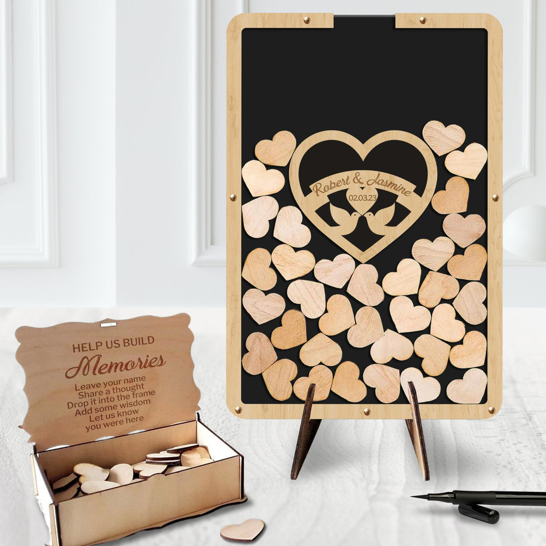 Custom Made Laser Cut Plywood & Acrylic Rectangle Wedding Heart Drop Box, Rustic Personalised Guest Book Alternative, Stationery Table Decor