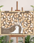 Custom Wood Acrylic Tree of Leaves & Couple Silhouette Wedding Drop Box, Personalised Guest Book Alternative, Same Sex Marriage Rustic Decor