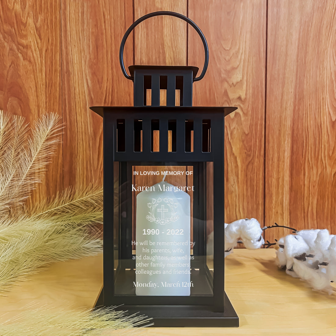 Custom Engrave Glass Metal In Loving Memory Hanging Lantern Personalised Memorial Message Sympathy Loss of Loved One Funeral Condolence Gift