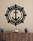 Personalised Family Name Sea Anchor Sign, Customised Nautical Wall Hanging Art, Stylish Hampton Beach House Decor, Ship's Wheel Hoop, Housewarming, Navy, Sailor Graduation Gift