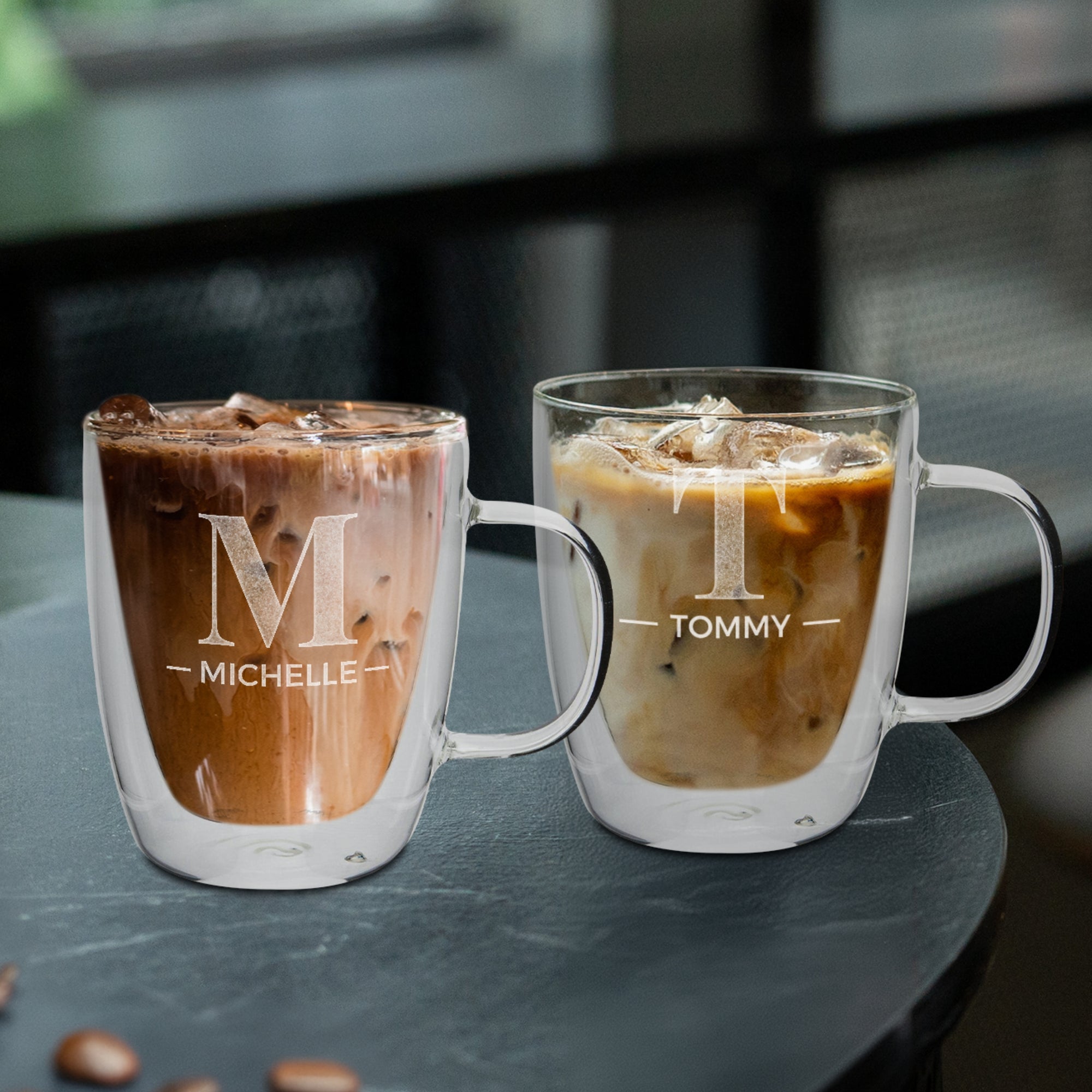 Personalised Double Wall Insulated Glass Coffee Mug, Custom Engraved Logo Tea Cup, Wedding Favours Birthday Mom Dad Christmas Corporate Gift