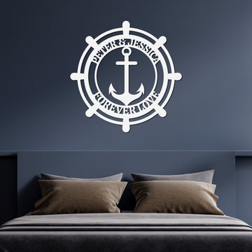 Personalised Name Sea Anchor Sign, Customised Nautical Wall Art, Beach House Decor, Ship's Wheel Hoop, Housewarming, Sailor Graduation Gift