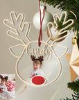 Personalised 3D Double Layer Wood Acrylic Baby Photo Reindeer Ornament, Custom Kid Name First Christmas, Couple, New Home Bauble Gift Tag