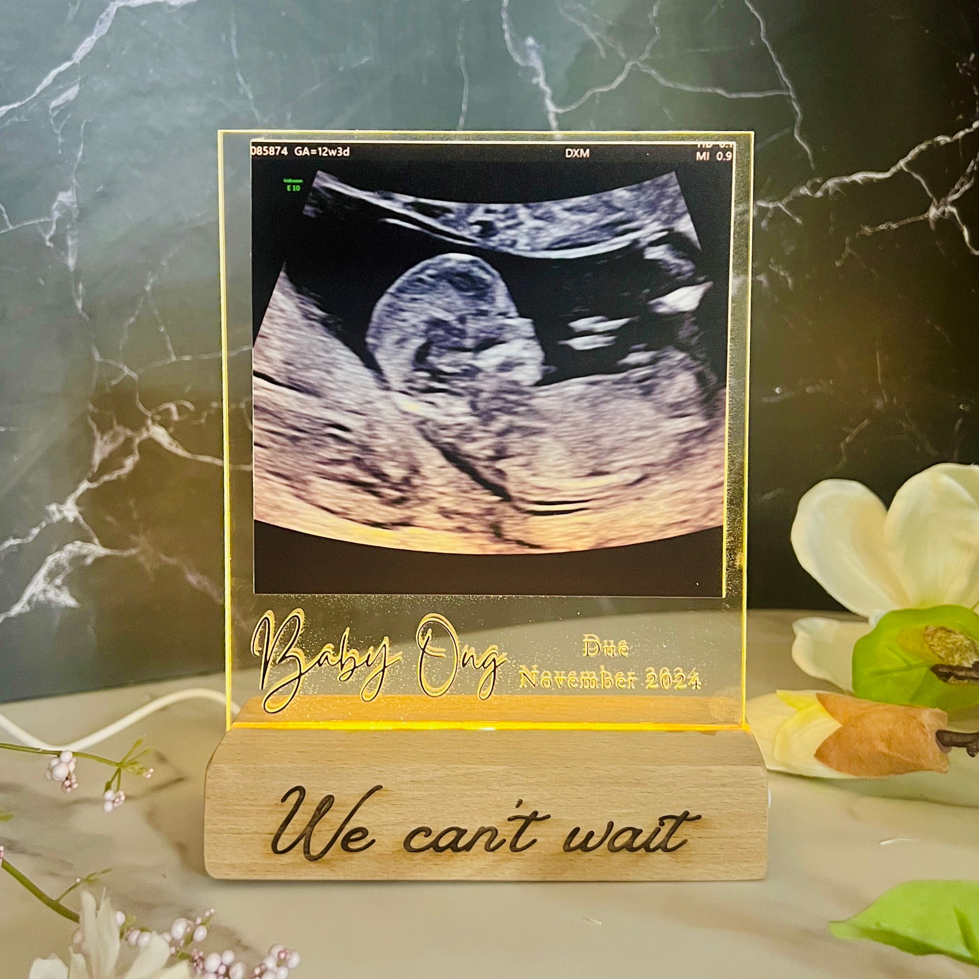 Custom 3D Ultrasound Photo &amp; Name LED Sign, Personalised Acrylic Hello Baby Scan Photo Plaque, Nursery&#39;s Night Light, UV Printed Table Lamp Room Decor, 1st Birthday Gift