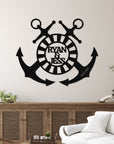 Personalised Name Sea Anchor Sign, Customised Nautical Wall Art, Beach House Decor, Ship's Wheel Hoop, Housewarming, Sailor Graduation Gift